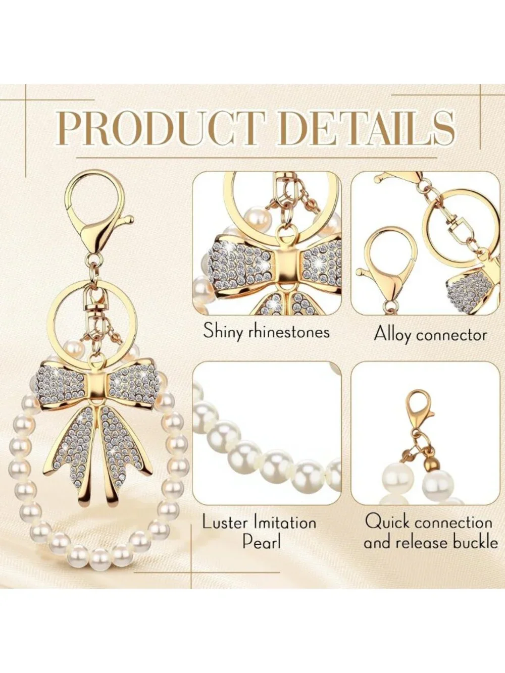 12 Sets Bow & Pearl Keychain Accessories for Women - Cute Purse Charm Pendants